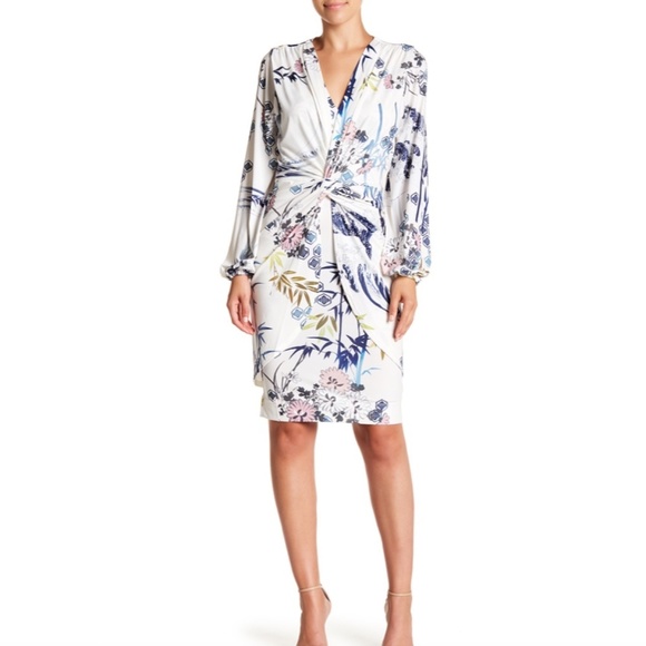 Hale Bob Draped Long Sleeve V-Neck Dress - Picture 1 of 1